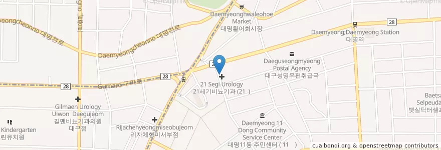 Mapa de ubicacion de 최은아 유외과 en كوريا الجنوبية, ديغو, 남구, 대명동.