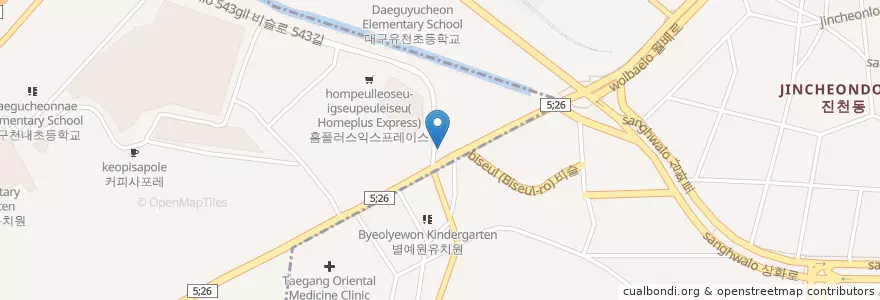 Mapa de ubicacion de 윤비뇨기과피부과 en كوريا الجنوبية, ديغو, 진천동, 화원읍.