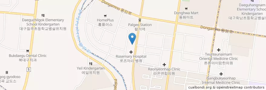 Mapa de ubicacion de 강북중앙병원 en 대한민국, 대구, 북구, 동천동.