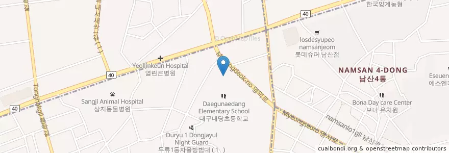 Mapa de ubicacion de 한독병원 en 大韓民国, 大邱, 達西区, 두류동.