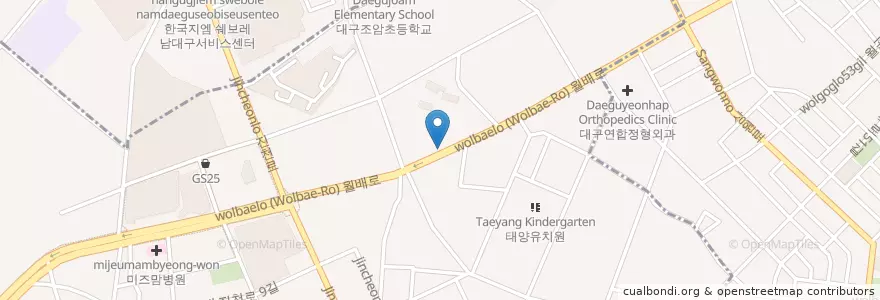 Mapa de ubicacion de 속시원곽앤이내과 en Республика Корея, Тэгу, 달서구, 진천동.