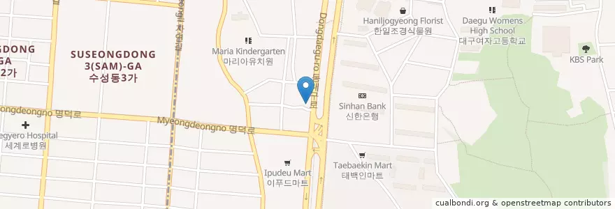 Mapa de ubicacion de 여성메디파크병원 en 대한민국, 대구, 수성구, 범어동.
