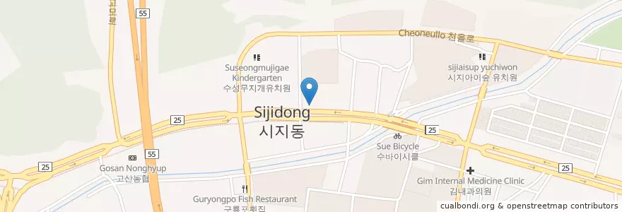 Mapa de ubicacion de 김영국내과의원 en Corea Del Sur, Daegu, 수성구, 고산동.