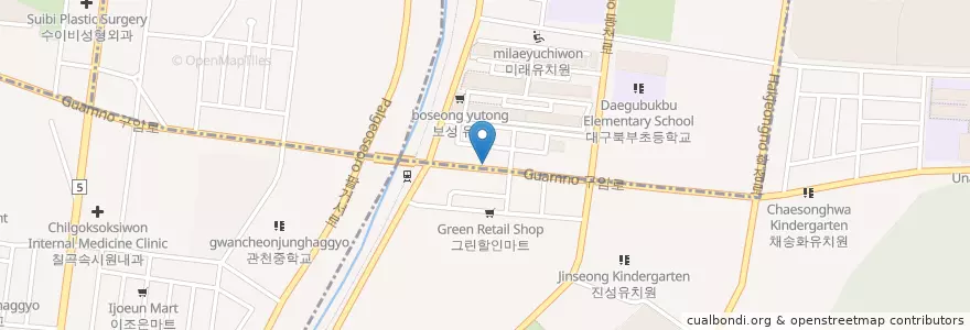 Mapa de ubicacion de Cheongoreum en South Korea, Daegu, Buk-Gu, Guam-Dong, Dongcheon-Dong.