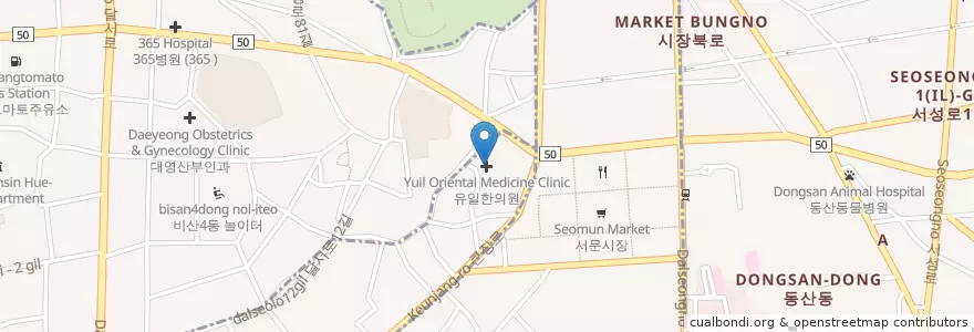 Mapa de ubicacion de Yuil Oriental Medicine Clinic en South Korea, Daegu, Jung-Gu, Naedang-Dong, Daesin-Dong.
