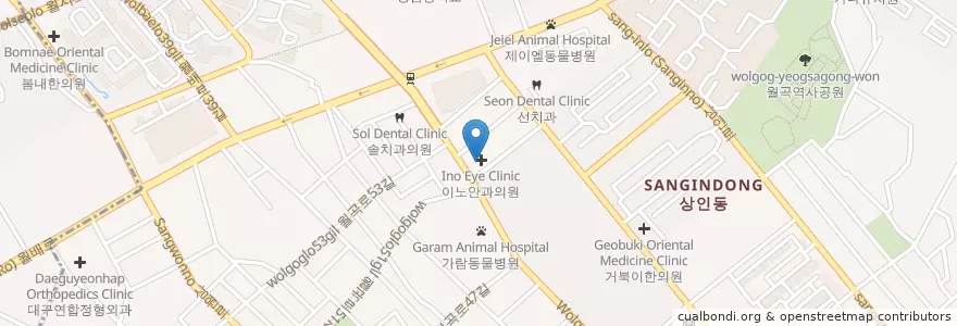 Mapa de ubicacion de 아세아치과병원 en 대한민국, 대구, 달서구, 상인동.
