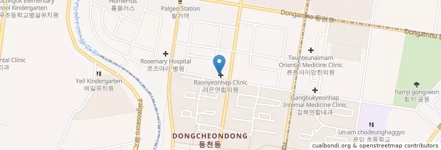 Mapa de ubicacion de 라온연합의원 en Zuid-Korea, Daegu, 북구, 동천동.