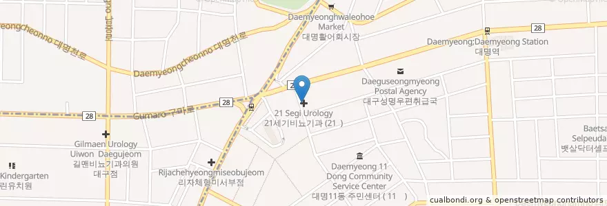 Mapa de ubicacion de 21세기비뇨기과 en Corée Du Sud, Daegu, 남구, 대명동.