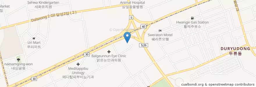 Mapa de ubicacion de 한마음신경정신과 en 대한민국, 대구, 달서구, 두류동.