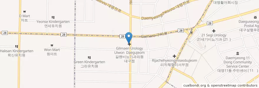 Mapa de ubicacion de 길맨비뇨기과의원 대구점 en كوريا الجنوبية, ديغو, 달서구.