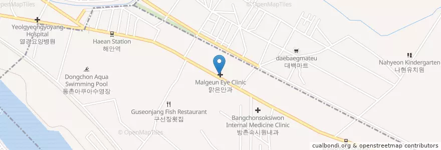 Mapa de ubicacion de 맑은안과 en کره جنوبی, دائجو, 동구, 방촌동.