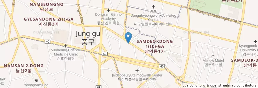 Mapa de ubicacion de Sallongdeusilladupigwalli Center en South Korea, Daegu, Jung-Gu, Seongnae-Dong.