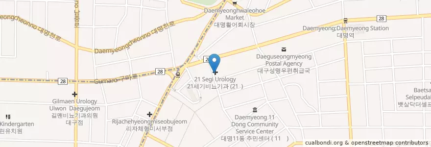 Mapa de ubicacion de 미라인한의원 en Республика Корея, Тэгу, 남구, 대명동.