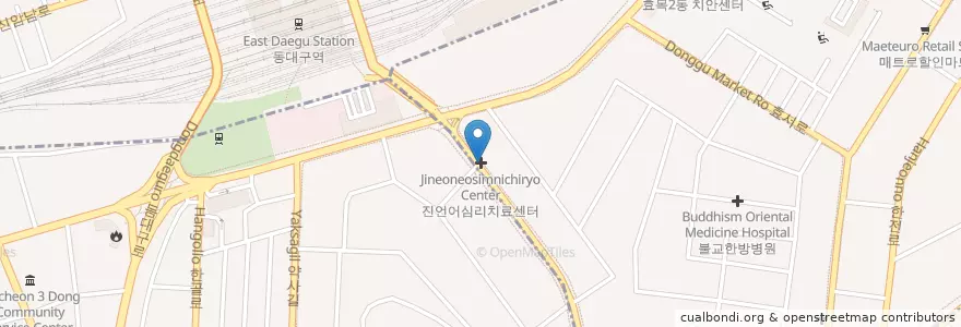 Mapa de ubicacion de 진언어심리치료센터 en 대한민국, 대구, 동구, 효목동.