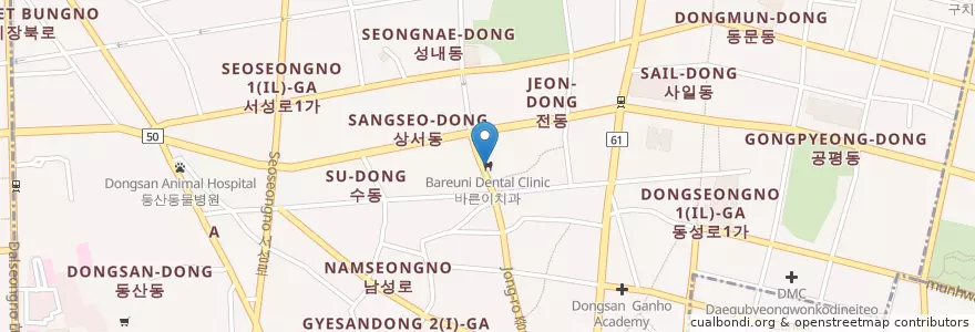 Mapa de ubicacion de 바른이치과 en كوريا الجنوبية, ديغو, 중구, 성내동.