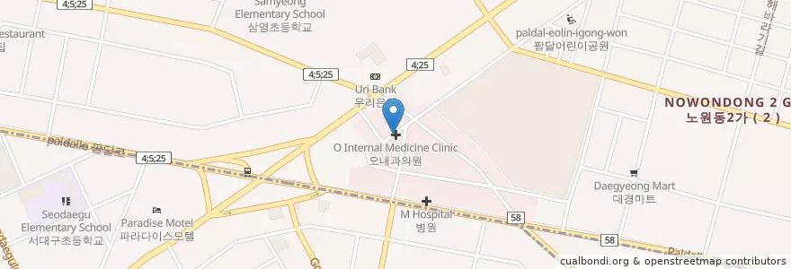 Mapa de ubicacion de 오내과의원 en Zuid-Korea, Daegu, 북구, 노원동.