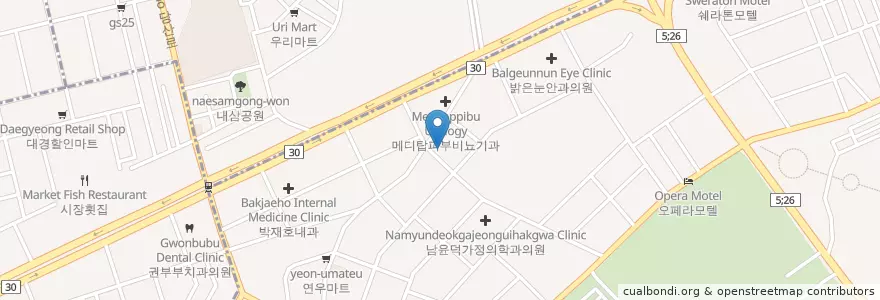 Mapa de ubicacion de 도규한의원 en 大韓民国, 大邱, 達西区, 두류동.