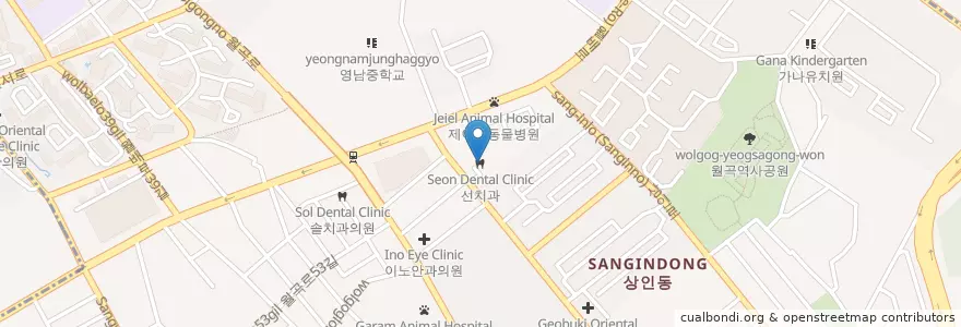 Mapa de ubicacion de 선치과 en 대한민국, 대구, 달서구, 상인동.