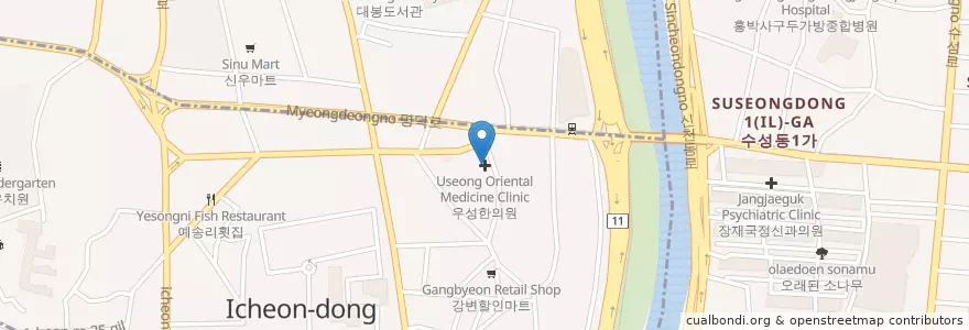 Mapa de ubicacion de 우성한의원 en 대한민국, 대구, 남구, 이천동.