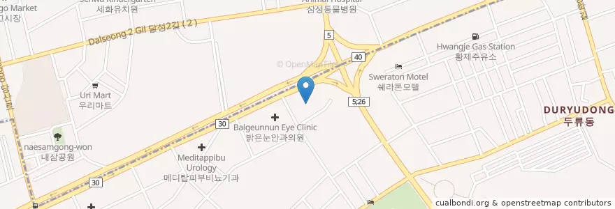 Mapa de ubicacion de 서대구미르치과 en 대한민국, 대구, 달서구, 두류동.