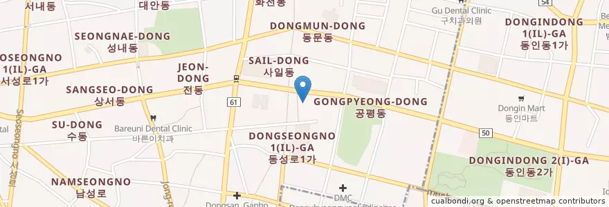 Mapa de ubicacion de 봄산부인과 en كوريا الجنوبية, ديغو, 중구, 성내동.