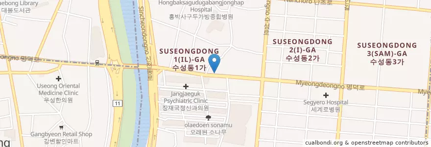 Mapa de ubicacion de 장비뇨기과 en Corea Del Sur, Daegu, 수성동.