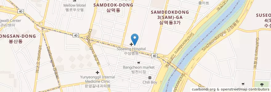 Mapa de ubicacion de Suseongmadi Hospital en South Korea, Daegu, Jung-Gu.