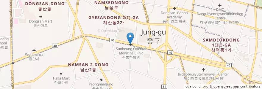Mapa de ubicacion de 순흥한의원 en Güney Kore, Daegu, 중구, 성내동.