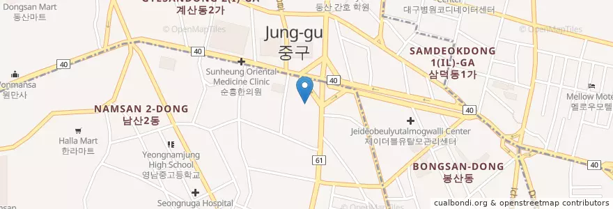 Mapa de ubicacion de 명진BS치과 en Güney Kore, Daegu, 중구, 남산동, 성내동.