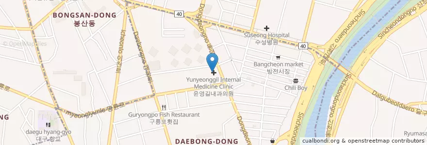 Mapa de ubicacion de 윤영길내과의원 en Güney Kore, Daegu, 중구, 대봉동.