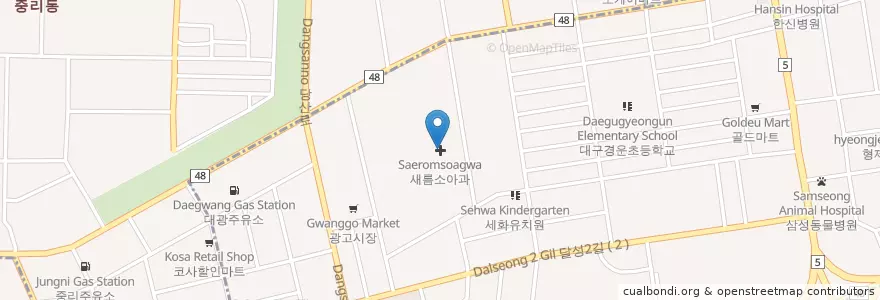 Mapa de ubicacion de Saeromsoagwa en South Korea, Daegu, Seo-Gu, Dalseo-Gu, Naedang-Dong.