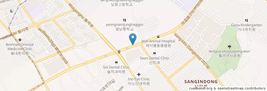 Mapa de ubicacion de 비너스여성의원 en 대한민국, 대구, 달서구, 상인동.
