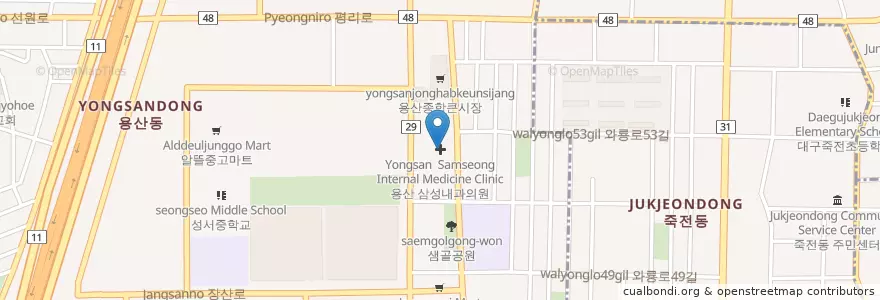 Mapa de ubicacion de Yongsan Samseong Internal Medicine Clinic en South Korea, Daegu, Dalseo-Gu, Yongsan-Dong.