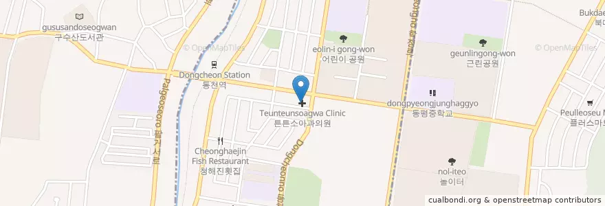 Mapa de ubicacion de 튼튼소아과의원 en Corée Du Sud, Daegu, 북구, 구암동, 동천동.