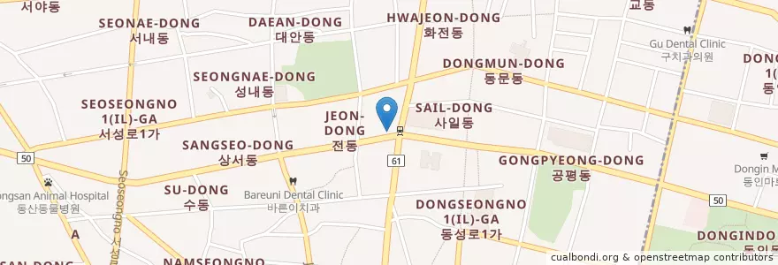 Mapa de ubicacion de 명진치과병원 en کره جنوبی, دائجو, 중구, 성내동.