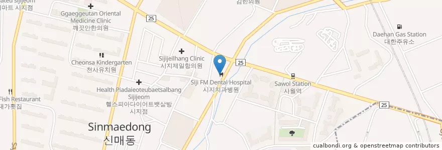 Mapa de ubicacion de 시지FM치과병원 en 대한민국, 대구, 수성구, 고산동, 고산동.