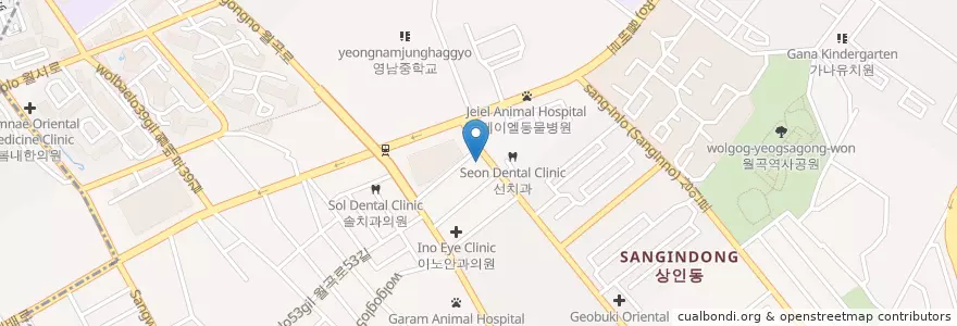 Mapa de ubicacion de 상인행복을심는치과병원 en 大韓民国, 大邱, 達西区, 상인동.