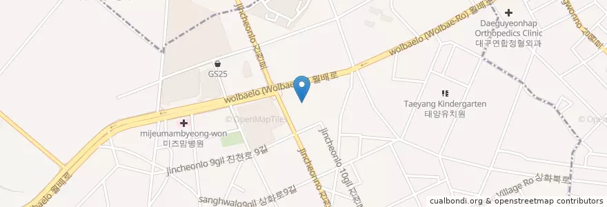 Mapa de ubicacion de 명륜한의원 en 大韓民国, 大邱, 達西区, 진천동.