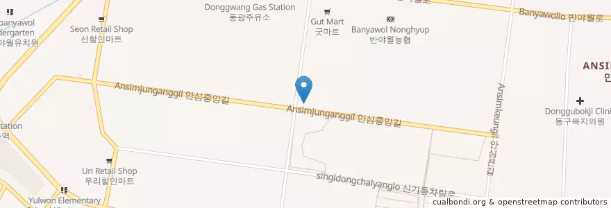 Mapa de ubicacion de 한마음연합이비인후과소아과 en 대한민국, 대구, 동구, 안심동.