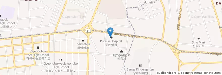 Mapa de ubicacion de 푸른병원 en كوريا الجنوبية, ديغو, 남구.