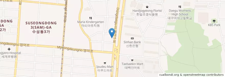 Mapa de ubicacion de 뿌리깊은치과 en Zuid-Korea, Daegu, 수성구, 범어동.