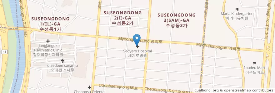 Mapa de ubicacion de 세계로병원 en كوريا الجنوبية, ديغو, 수성구, 수성동.