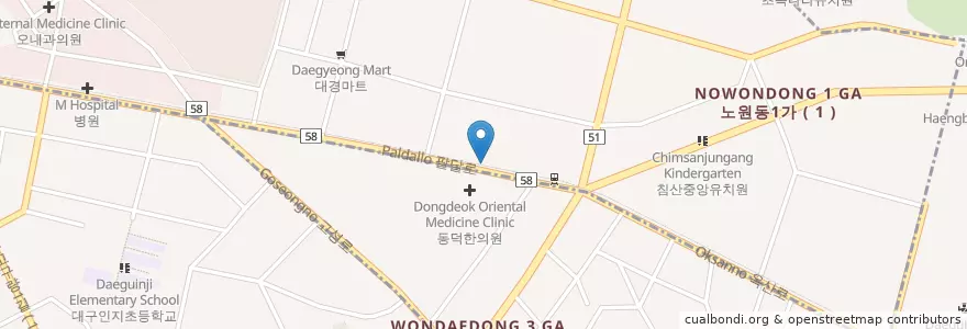 Mapa de ubicacion de 창성병원 en Güney Kore, Daegu, 북구, 노원동.