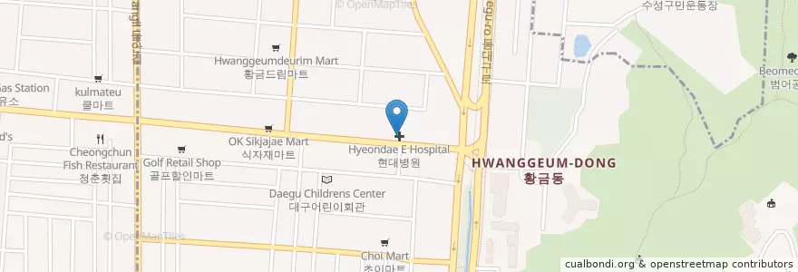 Mapa de ubicacion de 현대E병원 en 대한민국, 대구, 수성구, 황금동.