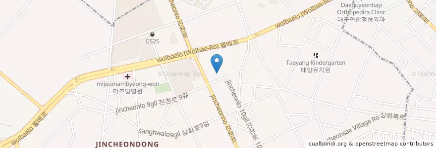 Mapa de ubicacion de 보강병원 en Güney Kore, Daegu, 달서구, 진천동.