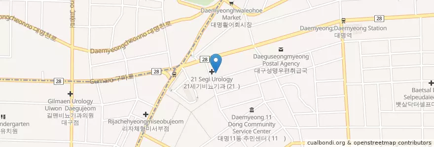 Mapa de ubicacion de Seongsim Hospital en South Korea, Daegu, Nam-Gu, Daemyeong-Dong.