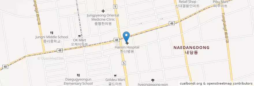 Mapa de ubicacion de 한신병원 en 韩国/南韓, 大邱, 西區, 내당동.