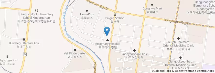 Mapa de ubicacion de 로즈마병원 en Corée Du Sud, Daegu, 북구, 동천동.