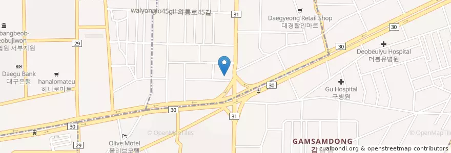 Mapa de ubicacion de 미래여성병원 en کره جنوبی, دائجو, 달서구, 감삼동, 죽전동.