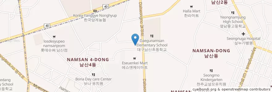 Mapa de ubicacion de 이튼연합치과의원 남산점 en 대한민국, 대구, 남산동.